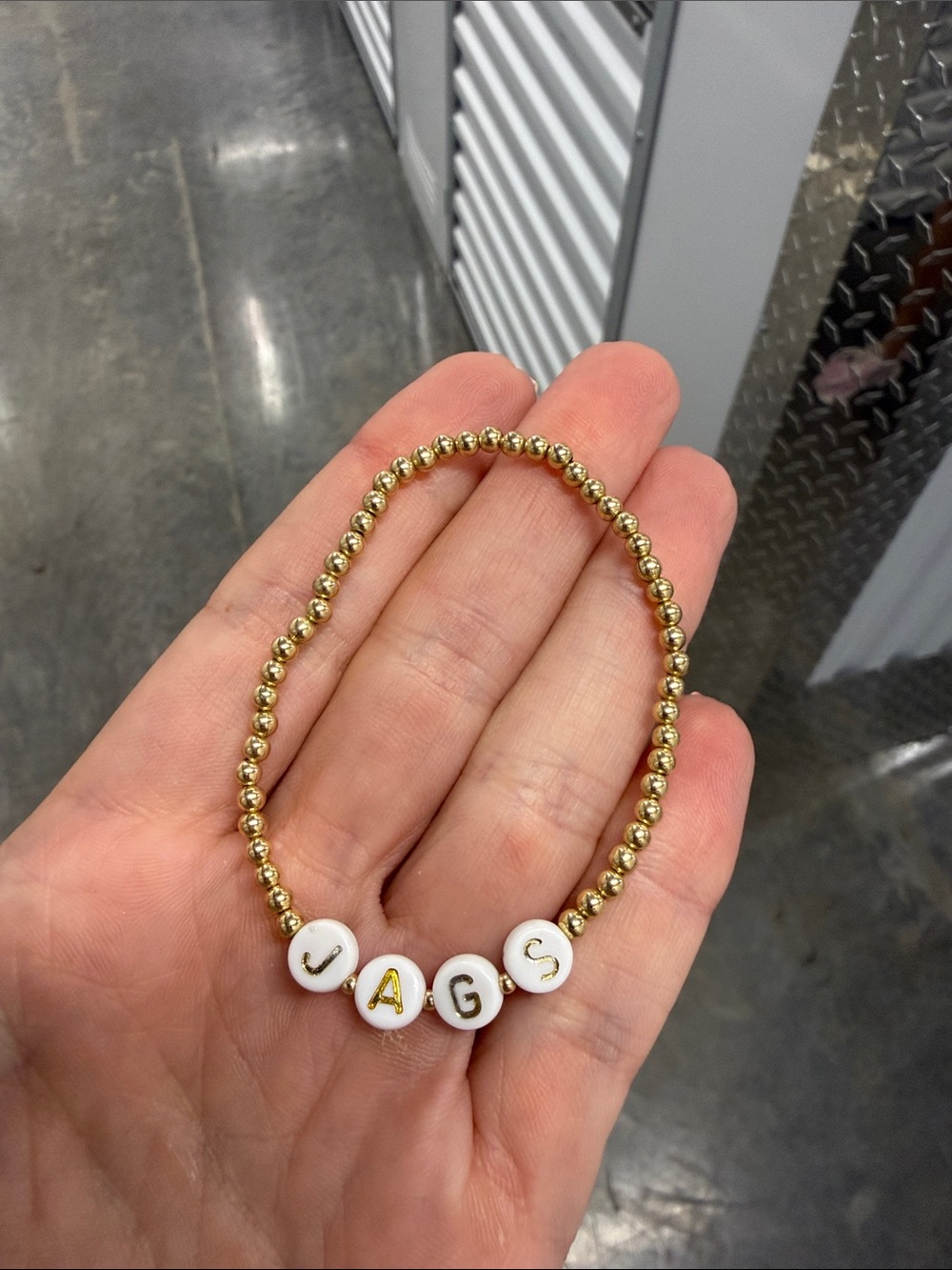 Jacksonville jaguars Gold Bead Bracelet with White Letter Beads - JAGS